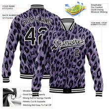 Load image into Gallery viewer, Custom Purple Black-White Leopard Print 3D Pattern Design Bomber Full-Snap Varsity Letterman Jacket

