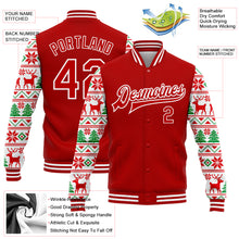 Load image into Gallery viewer, Custom Red White Christmas 3D Bomber Full-Snap Varsity Letterman Jacket
