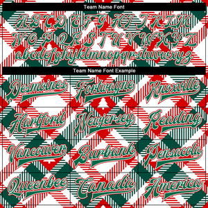 Custom White Kelly Green-Red Christmas Tree 3D Bomber Full-Snap Varsity Letterman Jacket