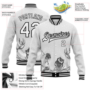 Custom White Black Merry Christmas Animals In Winter 3D Bomber Full-Snap Varsity Letterman Jacket