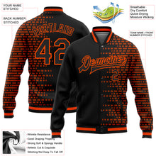 Load image into Gallery viewer, Custom Black Orange Halftone 3D Pattern Design Bomber Full-Snap Varsity Letterman Jacket
