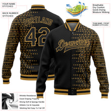 Load image into Gallery viewer, Custom Black Old Gold Halftone 3D Pattern Design Bomber Full-Snap Varsity Letterman Jacket
