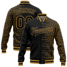 Load image into Gallery viewer, Custom Black Old Gold Halftone 3D Pattern Design Bomber Full-Snap Varsity Letterman Jacket
