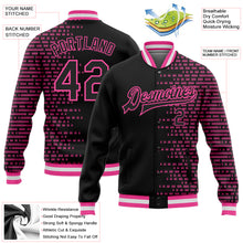 Load image into Gallery viewer, Custom Black Pink-White Halftone 3D Pattern Design Bomber Full-Snap Varsity Letterman Jacket
