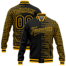 Load image into Gallery viewer, Custom Black Gold Halftone 3D Pattern Design Bomber Full-Snap Varsity Letterman Jacket
