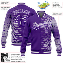 Load image into Gallery viewer, Custom Purple White Halftone 3D Pattern Design Bomber Full-Snap Varsity Letterman Jacket
