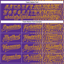 Load image into Gallery viewer, Custom Purple Gold-White Halftone 3D Pattern Design Bomber Full-Snap Varsity Letterman Jacket
