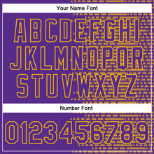 Load image into Gallery viewer, Custom Purple Gold-White Halftone 3D Pattern Design Bomber Full-Snap Varsity Letterman Jacket
