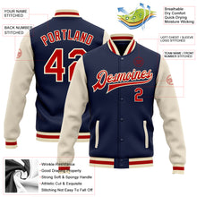Load image into Gallery viewer, Custom Navy Red-Cream Bomber Full-Snap Varsity Letterman Two Tone Jacket
