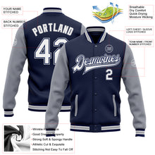 Load image into Gallery viewer, Custom Navy White-Gray Bomber Full-Snap Varsity Letterman Two Tone Jacket
