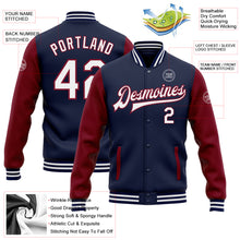 Load image into Gallery viewer, Custom Navy White-Crimson Bomber Full-Snap Varsity Letterman Two Tone Jacket
