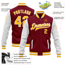 Load image into Gallery viewer, Custom Crimson Gold-White Bomber Full-Snap Varsity Letterman Two Tone Jacket
