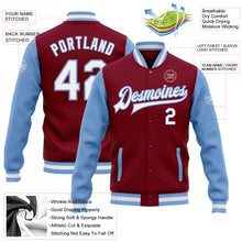 Load image into Gallery viewer, Custom Crimson White-Light Blue Bomber Full-Snap Varsity Letterman Two Tone Jacket
