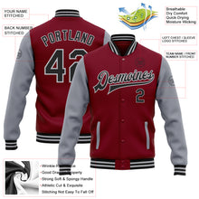 Load image into Gallery viewer, Custom Crimson Black-Gray Bomber Full-Snap Varsity Letterman Two Tone Jacket
