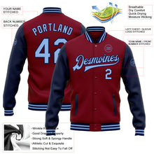 Load image into Gallery viewer, Custom Crimson Light Blue-Navy Bomber Full-Snap Varsity Letterman Two Tone Jacket
