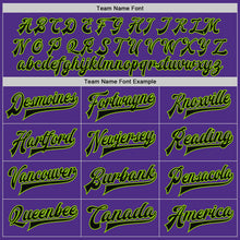 Load image into Gallery viewer, Custom Purple Black Cream-Neon Green Bomber Full-Snap Varsity Letterman Two Tone Jacket

