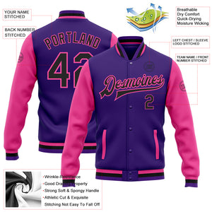 Custom Purple Black-Pink Bomber Full-Snap Varsity Letterman Two Tone Jacket