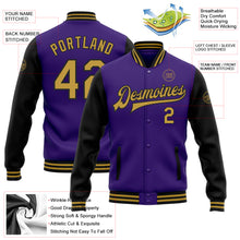 Load image into Gallery viewer, Custom Purple Old Gold-Black Bomber Full-Snap Varsity Letterman Two Tone Jacket
