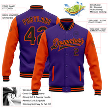 Load image into Gallery viewer, Custom Purple Black-Orange Bomber Full-Snap Varsity Letterman Two Tone Jacket
