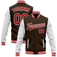 Load image into Gallery viewer, Custom Brown Red-White Bomber Full-Snap Varsity Letterman Two Tone Jacket
