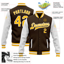 Load image into Gallery viewer, Custom Brown Gold-White Bomber Full-Snap Varsity Letterman Two Tone Jacket
