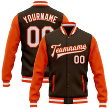 Load image into Gallery viewer, Custom Brown White-Orange Bomber Full-Snap Varsity Letterman Two Tone Jacket
