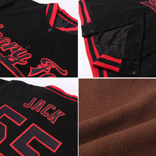 Load image into Gallery viewer, Custom Brown White-Red Bomber Full-Snap Varsity Letterman Two Tone Jacket
