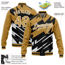 Load image into Gallery viewer, Custom Old Gold Black-White Lightning 3D Pattern Design Bomber Full-Snap Varsity Letterman Jacket
