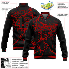 Load image into Gallery viewer, Custom Black Red Abstract Network 3D Pattern Design Bomber Full-Snap Varsity Letterman Jacket
