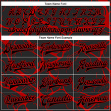 Load image into Gallery viewer, Custom Black Red Abstract Network 3D Pattern Design Bomber Full-Snap Varsity Letterman Jacket
