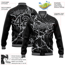 Load image into Gallery viewer, Custom Black Gray Abstract Network 3D Pattern Design Bomber Full-Snap Varsity Letterman Jacket
