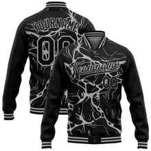 Load image into Gallery viewer, Custom Black Gray Abstract Network 3D Pattern Design Bomber Full-Snap Varsity Letterman Jacket
