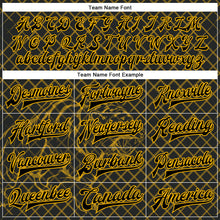 Load image into Gallery viewer, Custom Black Gold Check And Tiger 3D Pattern Design Bomber Full-Snap Varsity Letterman Jacket
