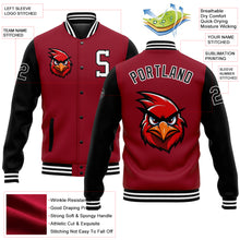Load image into Gallery viewer, Custom Cardinal Black-White 3D Pattern Design Bomber Full-Snap Varsity Letterman Jacket
