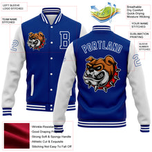 Load image into Gallery viewer, Custom Royal White 3D Pattern Design Bomber Full-Snap Varsity Letterman Jacket
