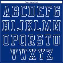 Load image into Gallery viewer, Custom Royal White 3D Pattern Design Bomber Full-Snap Varsity Letterman Jacket
