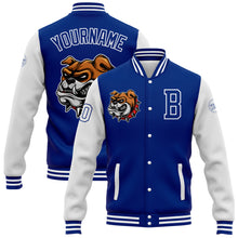 Load image into Gallery viewer, Custom Royal White 3D Pattern Design Bomber Full-Snap Varsity Letterman Jacket
