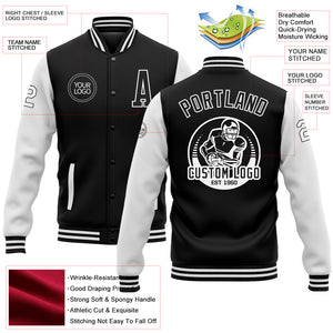 Custom Black White Bomber Full-Snap Varsity Letterman Two Tone Jacket