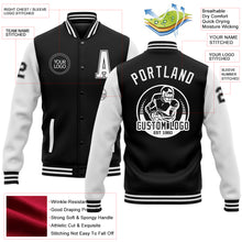 Load image into Gallery viewer, Custom Black White Bomber Full-Snap Varsity Letterman Two Tone Jacket
