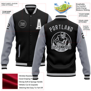 Custom Black White-Gray Bomber Full-Snap Varsity Letterman Two Tone Jacket