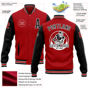 Custom Red Black-White Bomber Full-Snap Varsity Letterman Two Tone Jacket