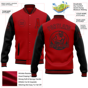 Custom Red Black Bomber Full-Snap Varsity Letterman Two Tone Jacket