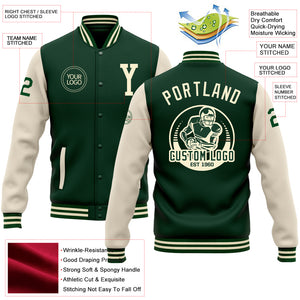 Custom Green Cream Bomber Full-Snap Varsity Letterman Two Tone Jacket