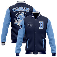 Load image into Gallery viewer, Custom Navy Light Blue-White Bomber Full-Snap Varsity Letterman Two Tone Jacket
