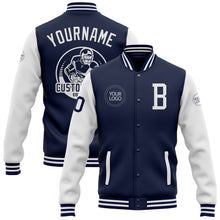 Load image into Gallery viewer, Custom Navy White Bomber Full-Snap Varsity Letterman Two Tone Jacket
