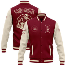 Load image into Gallery viewer, Custom Crimson Cream-Maroon Bomber Full-Snap Varsity Letterman Two Tone Jacket
