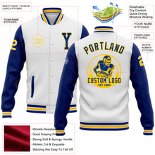 Load image into Gallery viewer, Custom White Royal-Yellow Bomber Full-Snap Varsity Letterman Two Tone Jacket

