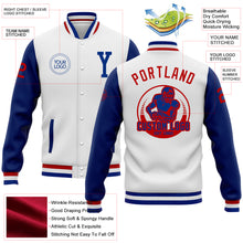 Load image into Gallery viewer, Custom White Royal-Red Bomber Full-Snap Varsity Letterman Two Tone Jacket
