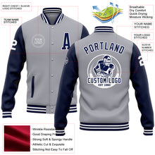 Load image into Gallery viewer, Custom Gray Navy-White Bomber Full-Snap Varsity Letterman Two Tone Jacket
