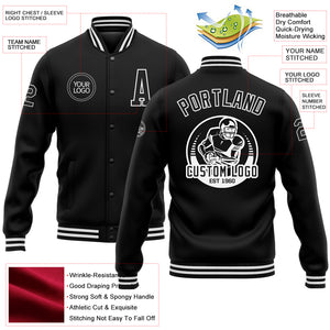 Custom Black White Bomber Full-Snap Varsity Letterman Jacket